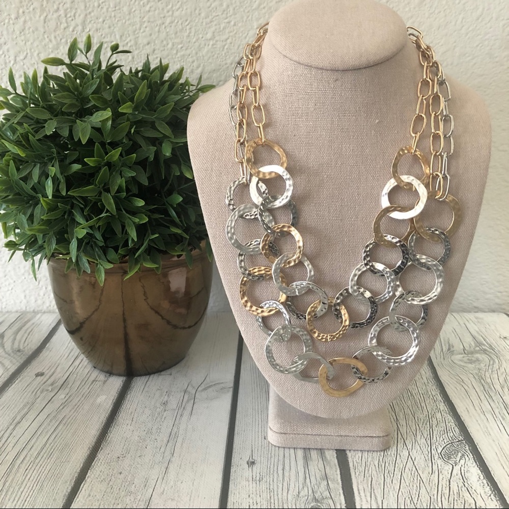 Tri-color silver and gold two strand necklace